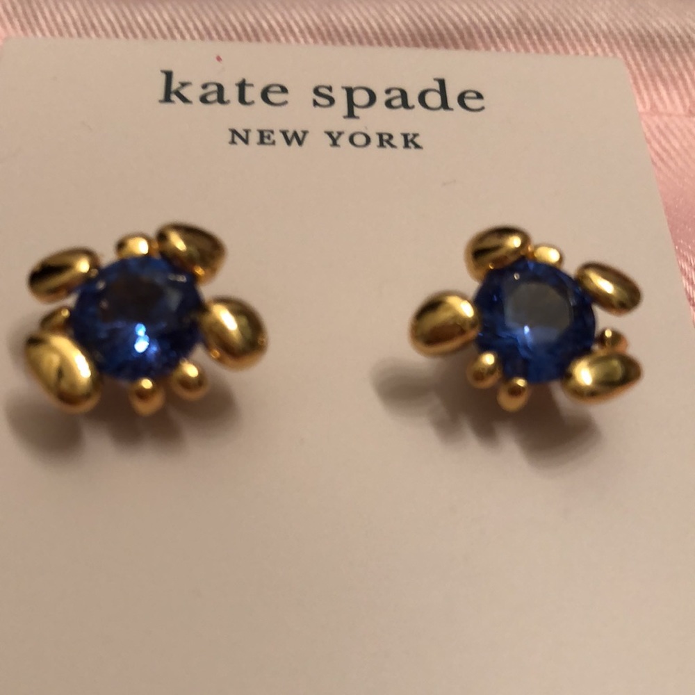 KATE SPADE NWT BLUE and GOLD-TONE “FOREST NOUVEAU” PIERCED EARRINGS. So PRETTY!